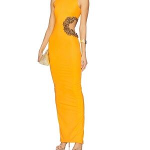 Bronx and Banco Orange Maxi Dress with Cutout